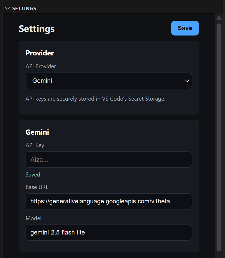 Settings screen